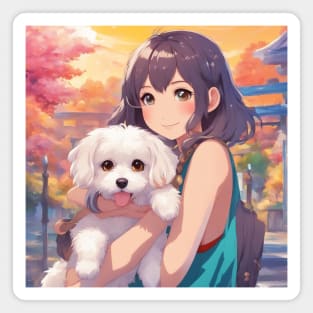 Anime Girl with a cute Dog #001 Magnet